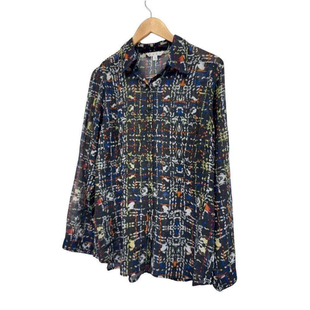 CAbi Festival Geometric Blouse Size Large Button Down Long Sleeve Shirt - Picture 4 of 9